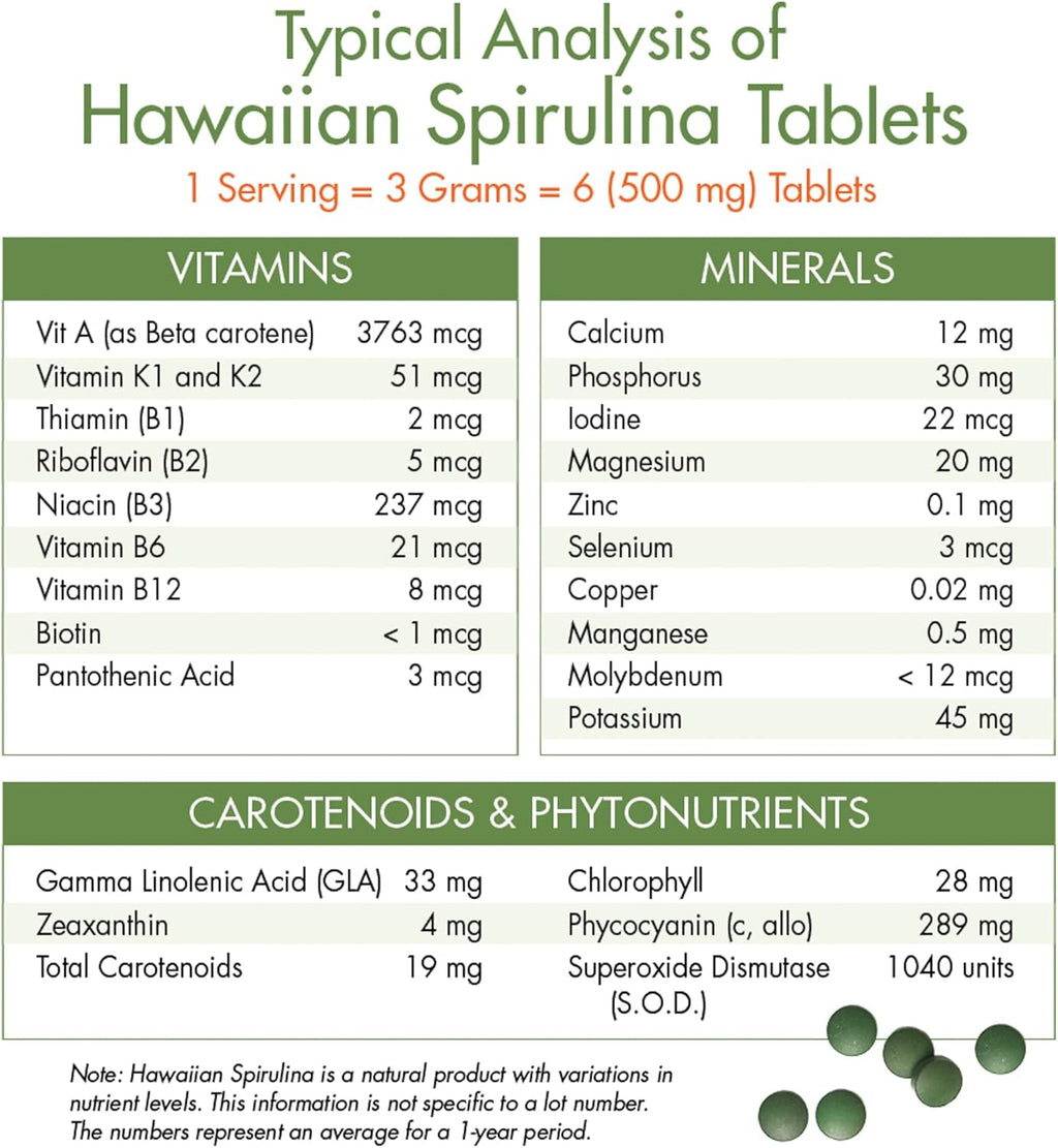 Nutrex Hawaii, Pure Hawaiian Spirulina 500 mg, Vegan, Supports Immune System, Heart, Cells and Energy, 100 Tablets