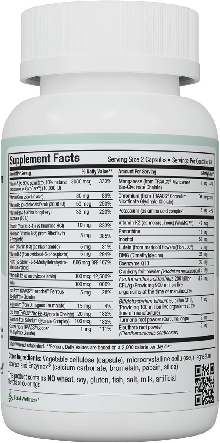 Maxi Health Multivitamin – Easy to Swallow Multi Vitamin Capsules with 30 Nutrients, Iron & Probiotics – Kosher Daily Multivitamins Small Capsules for Wellness Support & Digestive Ease (120 Units)