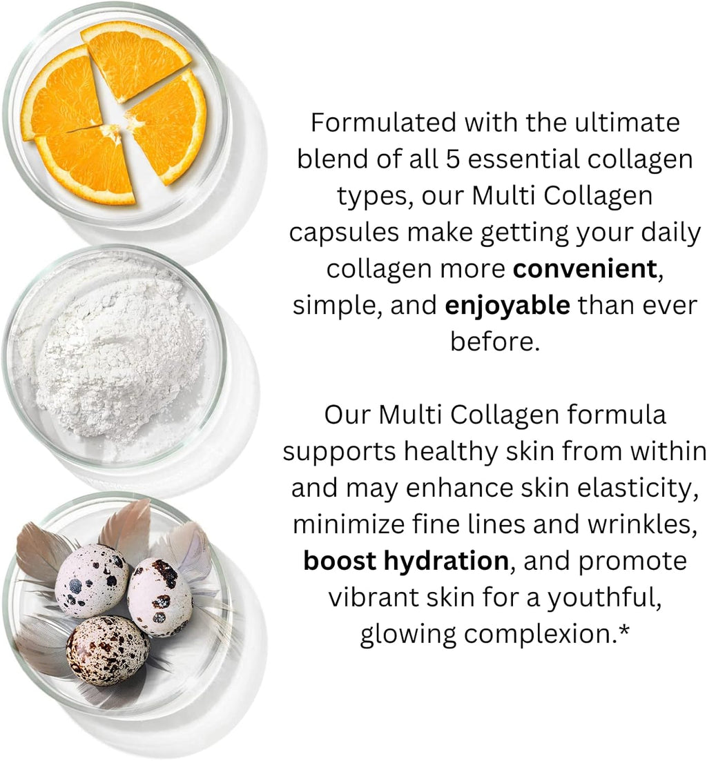 Primal Harvest Multi Collagen Pills for Women and Men (Type I, II, III, V, X) 120 Capsules w/Vitamin C for Hair, Skin, Nails
