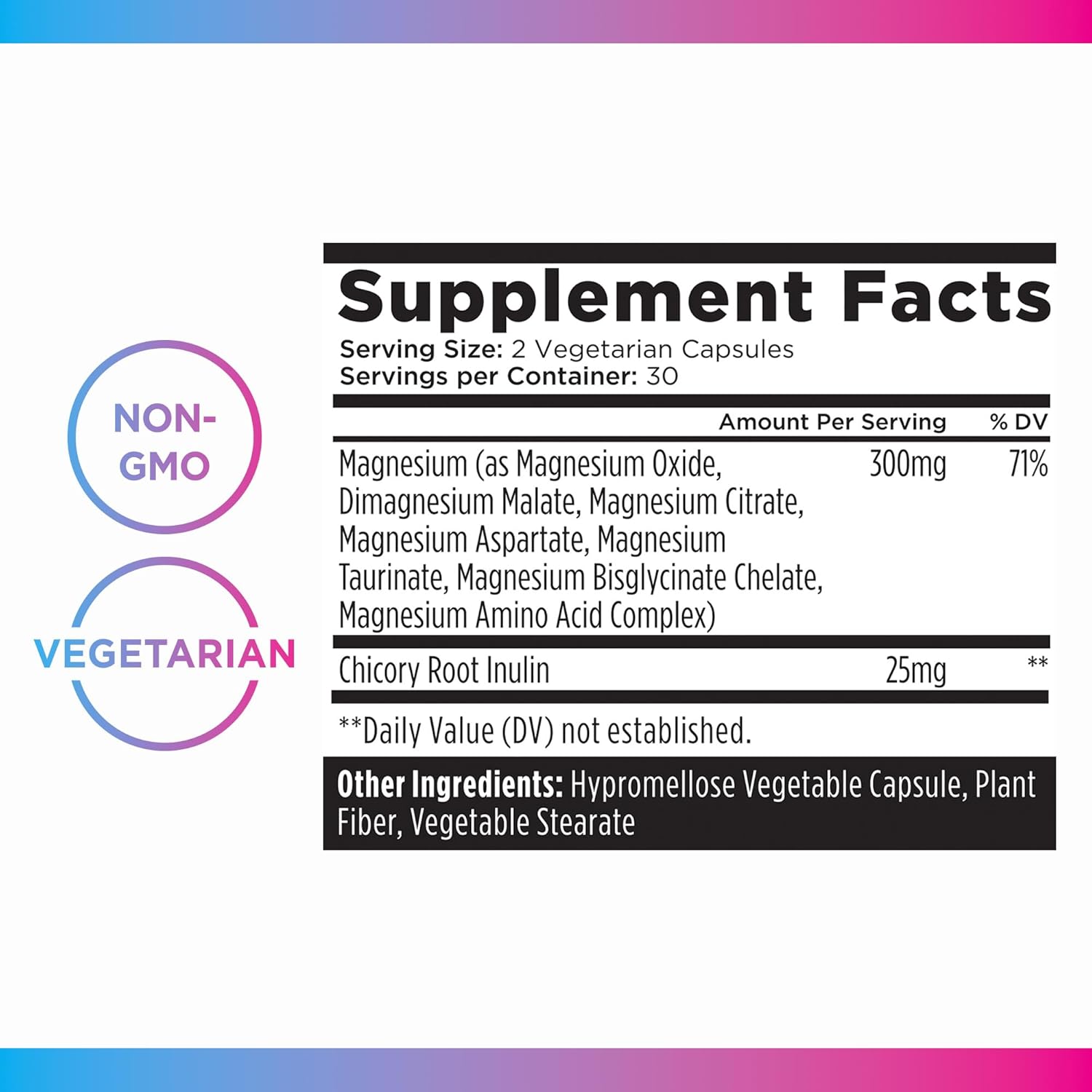 Livingood Daily Magnesium Supplement with Magnesium Glycinate, Citrate, Malate, Oxide, Aspartate, Amino Acid Complex and Chicory Root for Heart Health, Sleep and Muscle Support, 300mg, 60 Capsules