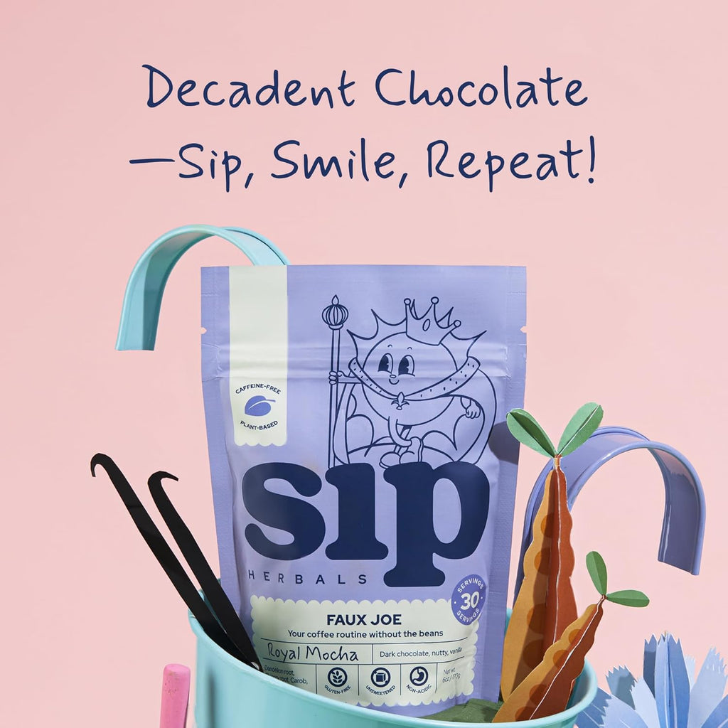 Sip Herbal Coffee Alternative Herbal Tea - Boost Energy & Focus - Caffeine Free Organic Coffee Substitute Made with Carob, Dandelion, Chicory - Royal Mocha Roast (30 Servings) - Loose Leaf