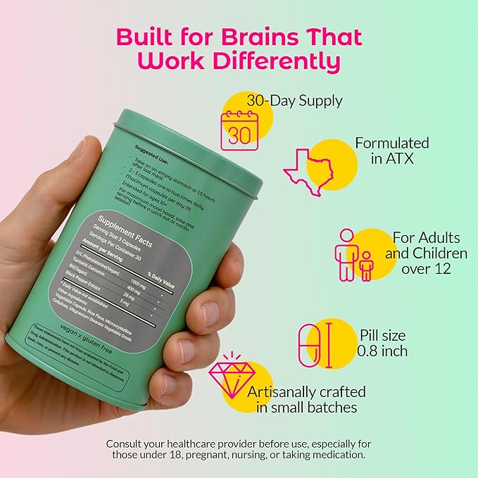 Wild Mind Mental Clarity Balanced Focus & Mood Support Supplement for Mental Wellness– 4-Ingredient Nootropic Brain Support for Calm & Energy – Vegan, 90 Capsules, 30-Day Supply