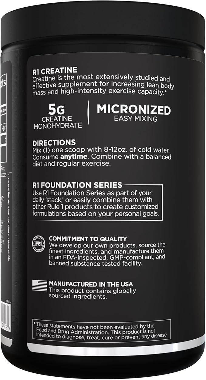 Rule 1 Creatine Powder – Pure Micronized Creatine Monohydrate for High-Intensity Exercise and Lean Body Mass Support, Flavored and Unflavored (60 Servings, Fruit Punch)
