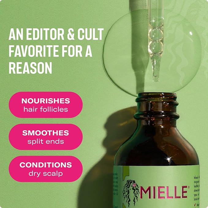 Mielle Organics Rosemary & Mint Hair Oil - Strengthening Biotin Oil Infused Frizzy & Damaged Hair Care - Split Ends & Dry Scalp Treatment to Support Longer, Healthier Strands, 2oz