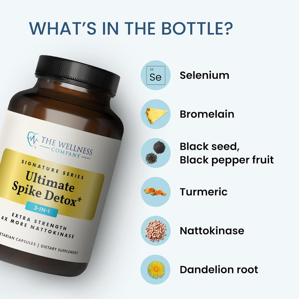 The Wellness Company Ultimate Spike Detox | 120 Capsules | 3-in-1 Formula with Nattokinase, Bromelain, and Curcumin | Non-GMO, Gluten-Free