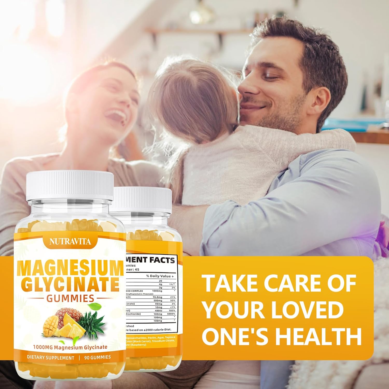 Magnesium Glycinate Gummies 1000mg with Magnesium L-Threonate,Chelated Magnesium Potassium Complex Supplement with VitD, B6, CoQ10, Calcium,Supports for Memory, Calm, Mood-180 Mango Pineapple Gummies