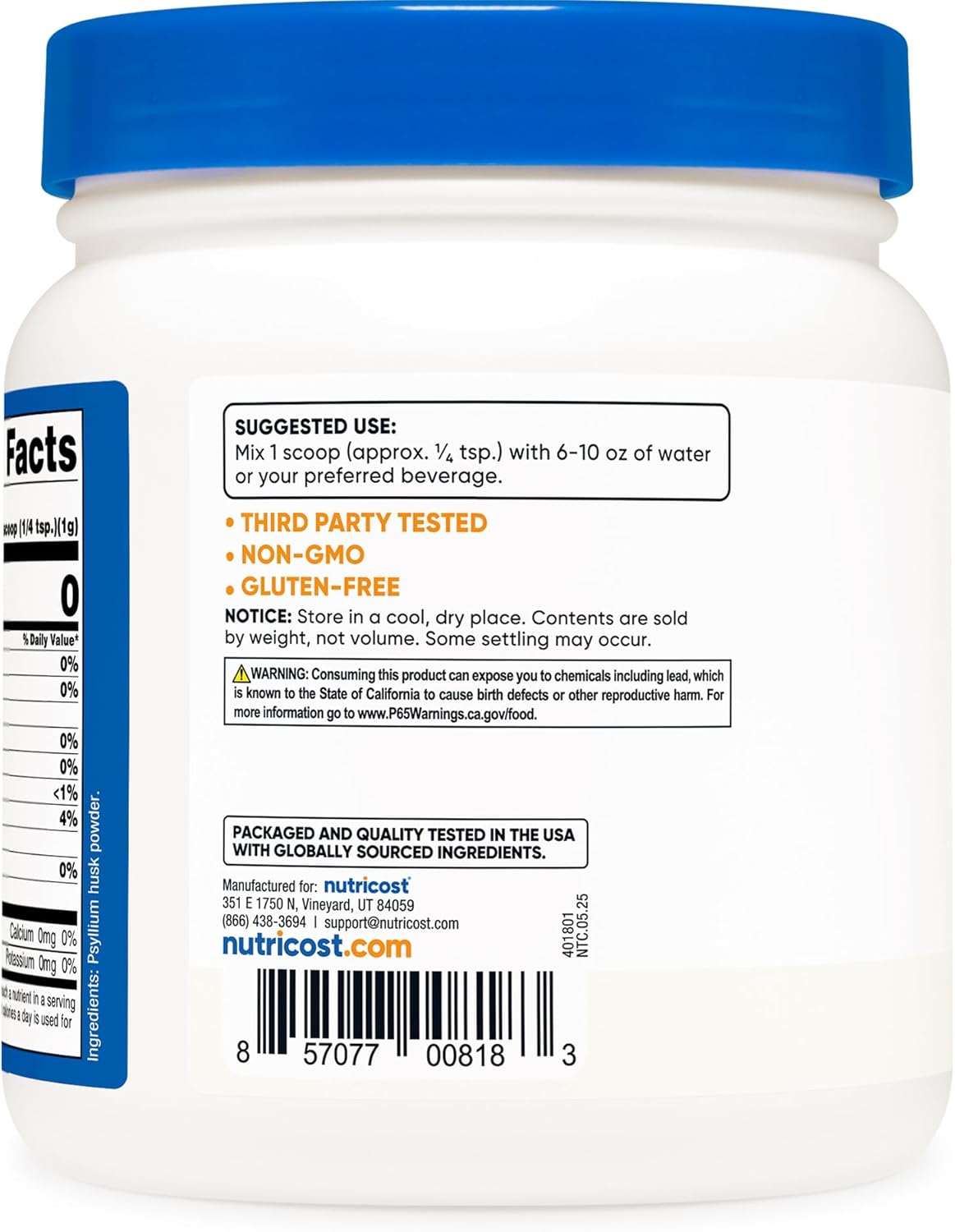 Nutricost Psyllium Husk Ground Powder (1lbs) - Gluten Free and Non-GMO