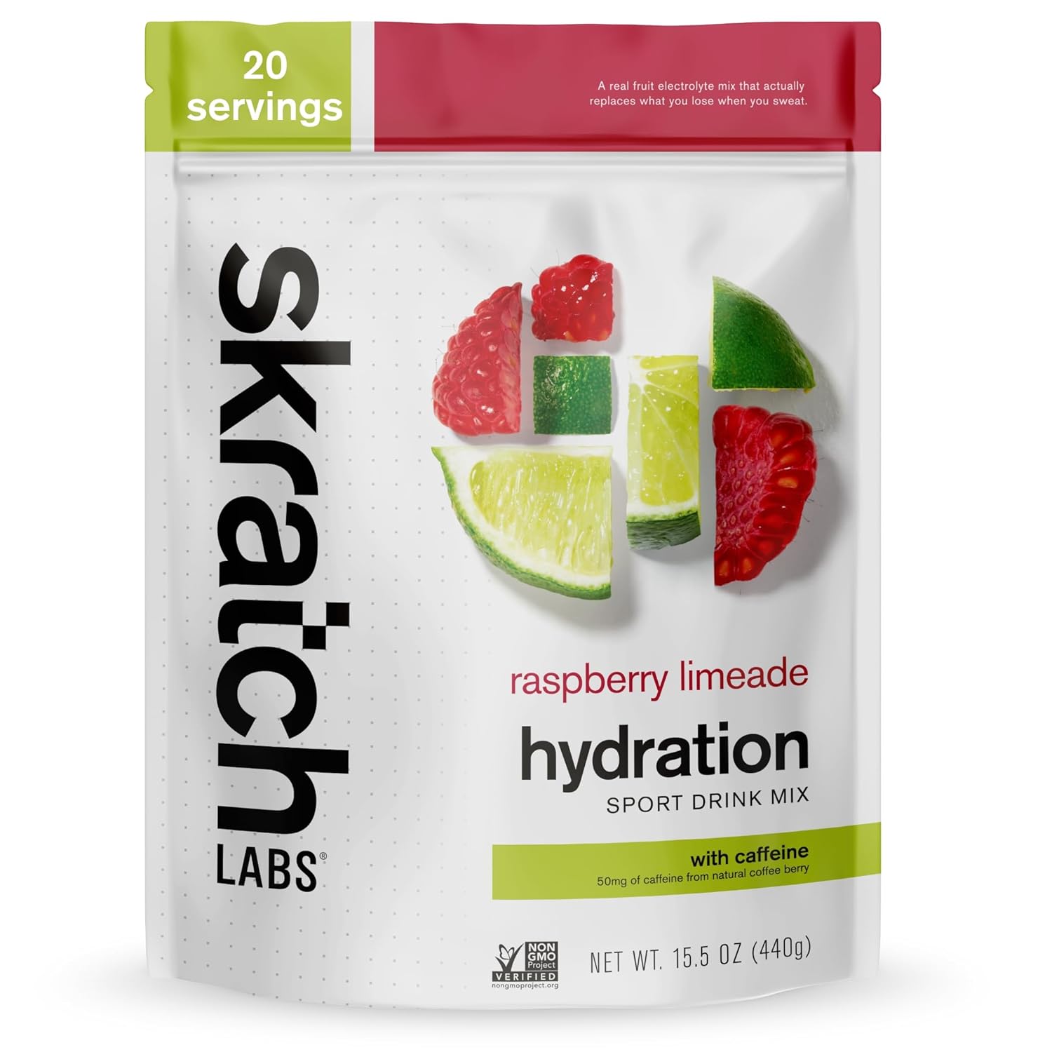 Skratch Labs Hydration Powder | Sport Drink Mix | Electrolytes Powder for Exercise, Endurance, and Performance | Raspberry Limeade with Caffeine | 20 Servings | Non-GMO, Vegan, Kosher