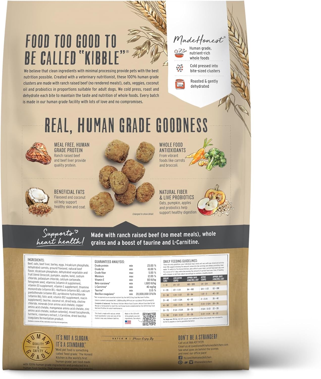 The Honest Kitchen Human Grade Whole Food Clusters Dry Dog Food - Whole Grain Beef & Oats, 20 Pound Bag