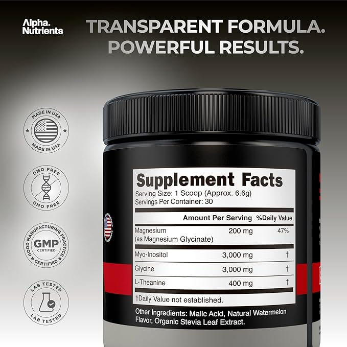 Sleep Aid for Adults - Magnesium Glycinate Powder - Melatonin Free Formula with L-Theanine Glycine Inositol - Natural Deep Sleep & Recovery for Peak Performance - 30 Servings