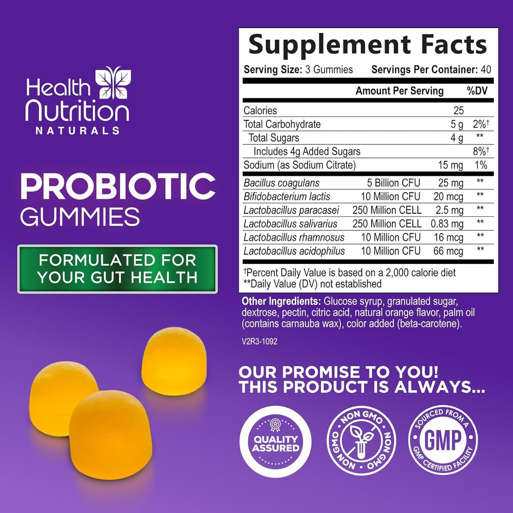 Probiotic Gummies 5 Billion CFU - Diverse Probiotic Strains for Digestive Health & Gut Support Gummy for Women, Men, & Kids, Daily Probiotics Supplement for Immune Support, Non-GMO, Vegan, 120 Gummies