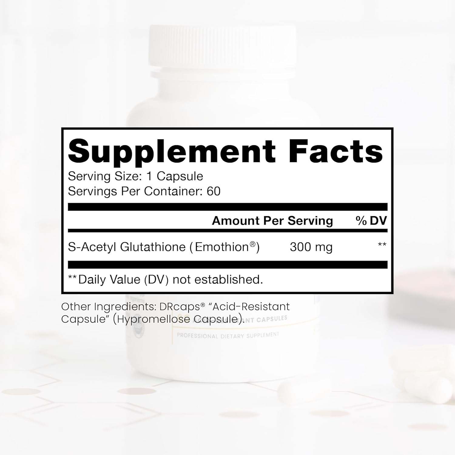 S-Acetyl Glutathione GOLD 300mg PER Capsule - 60 DRcaps "Acid-Resistant" | Extra-Strength | Patented Acetylated Form of Glutathione (Emothion®) | Pharmaceutical Grade | Free-of Harmful Stearates