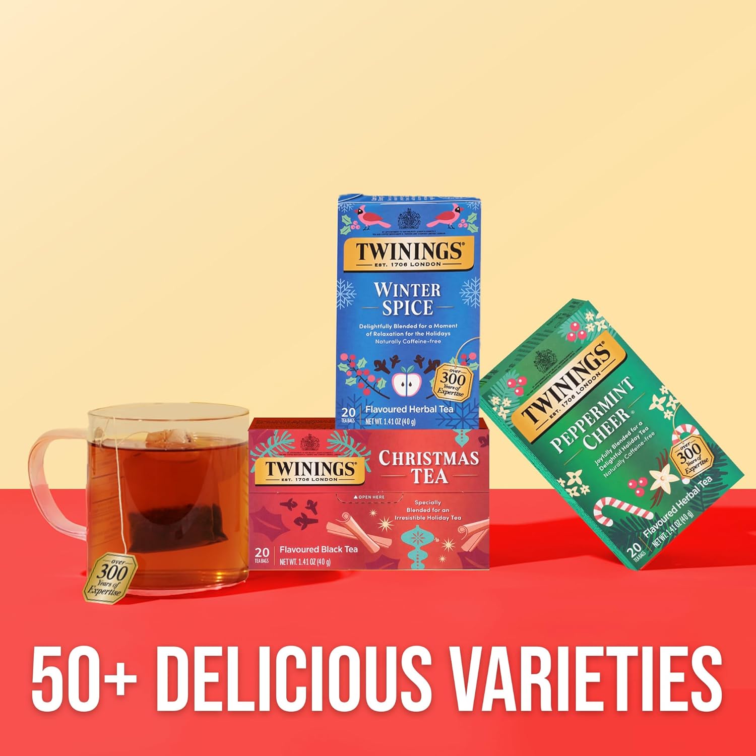 Twinings Holiday Variety Pack Tea Bags, Christmas Tea and Winter Spice, 20 Count (Pack of 4), Enjoy Hot or Iced