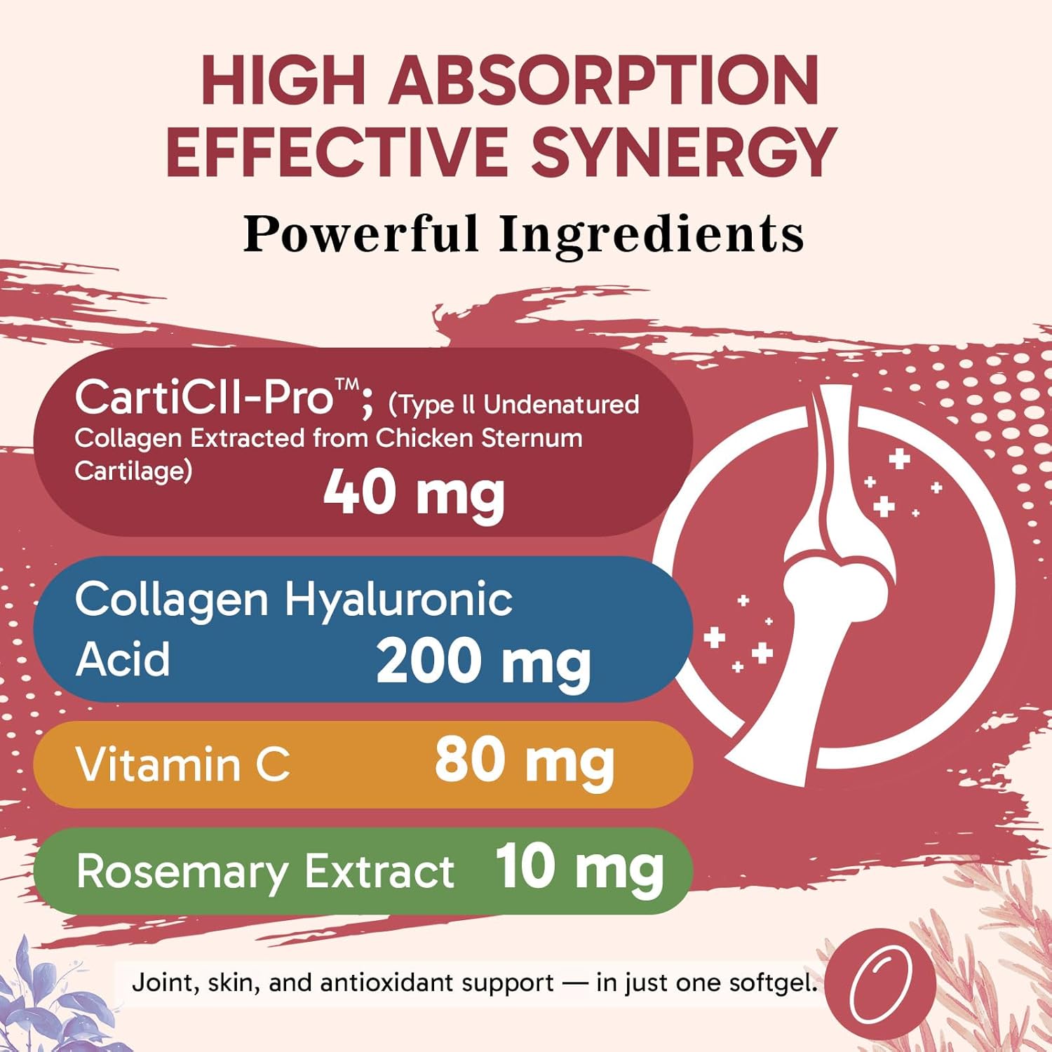Liposomal Collagen Joint Support Supplement - Undenatured Type II Collagen for Men & Women with Hyaluronic Acid & Vitamin C for Joints Health & Mobility, 60 Softgels