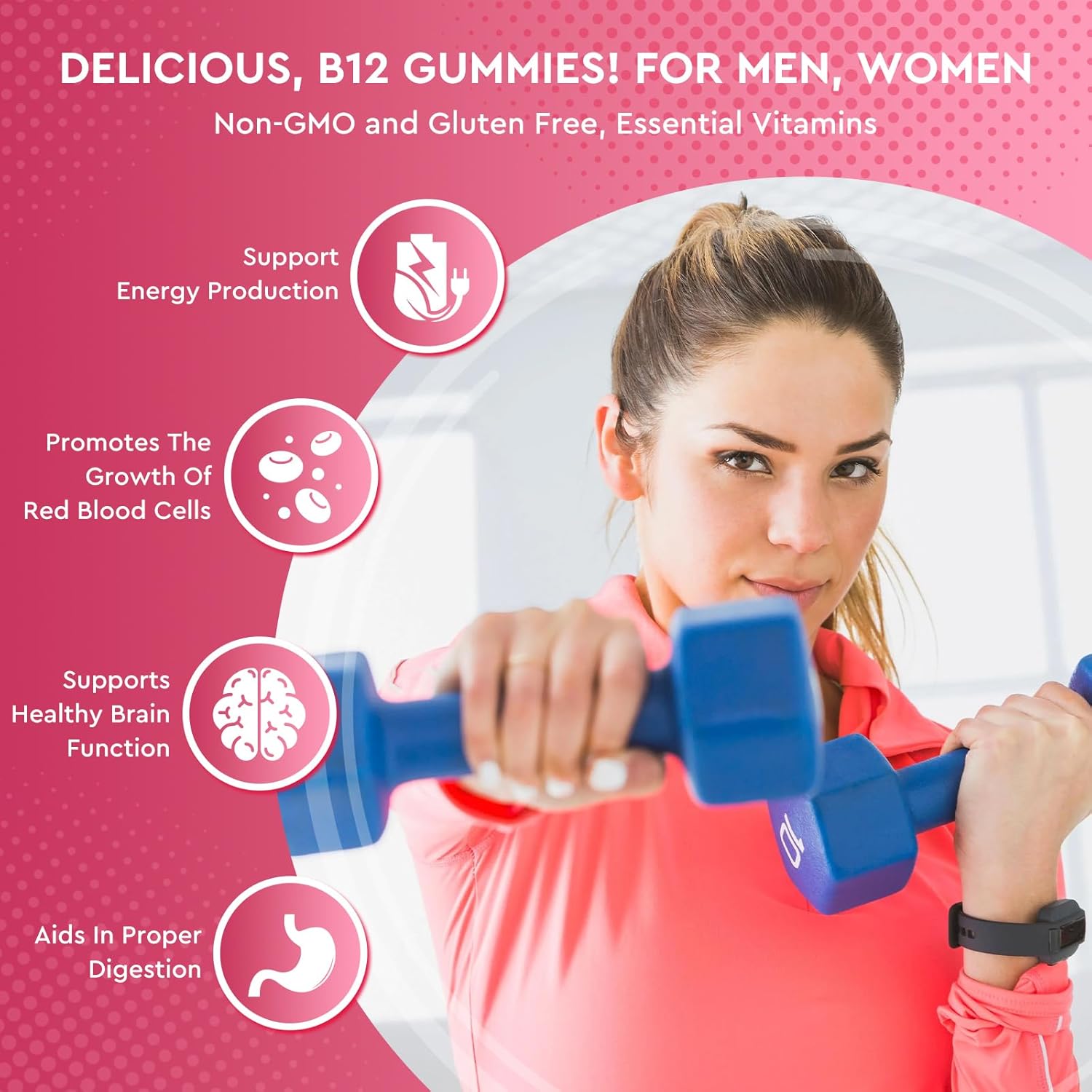 Vitamin B12 Complex Gummies - 5000 mcg Methylcobalamin with Iron, Vitamin C, D3 & Folate, Energy Support & Metabolism, Immune, B-12 Chewable Supplement for Men & Women, Strawberry Flavor, 2 Pack