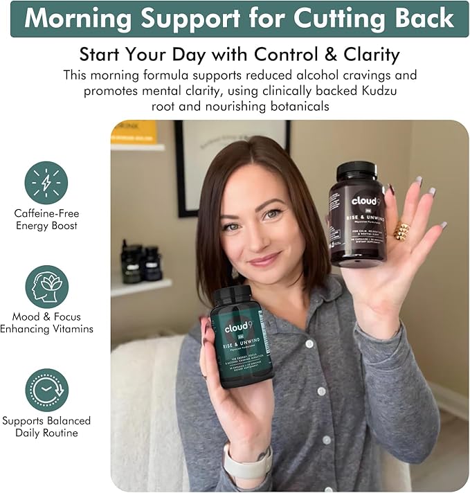 Cloud9 Rise & Unwind AM – Morning Wellness Supplement for Energy, Focus & Vitality Support – Daily Balance with Adaptogens, Brain Health Support & Hydration – Made in USA – 60 Capsules