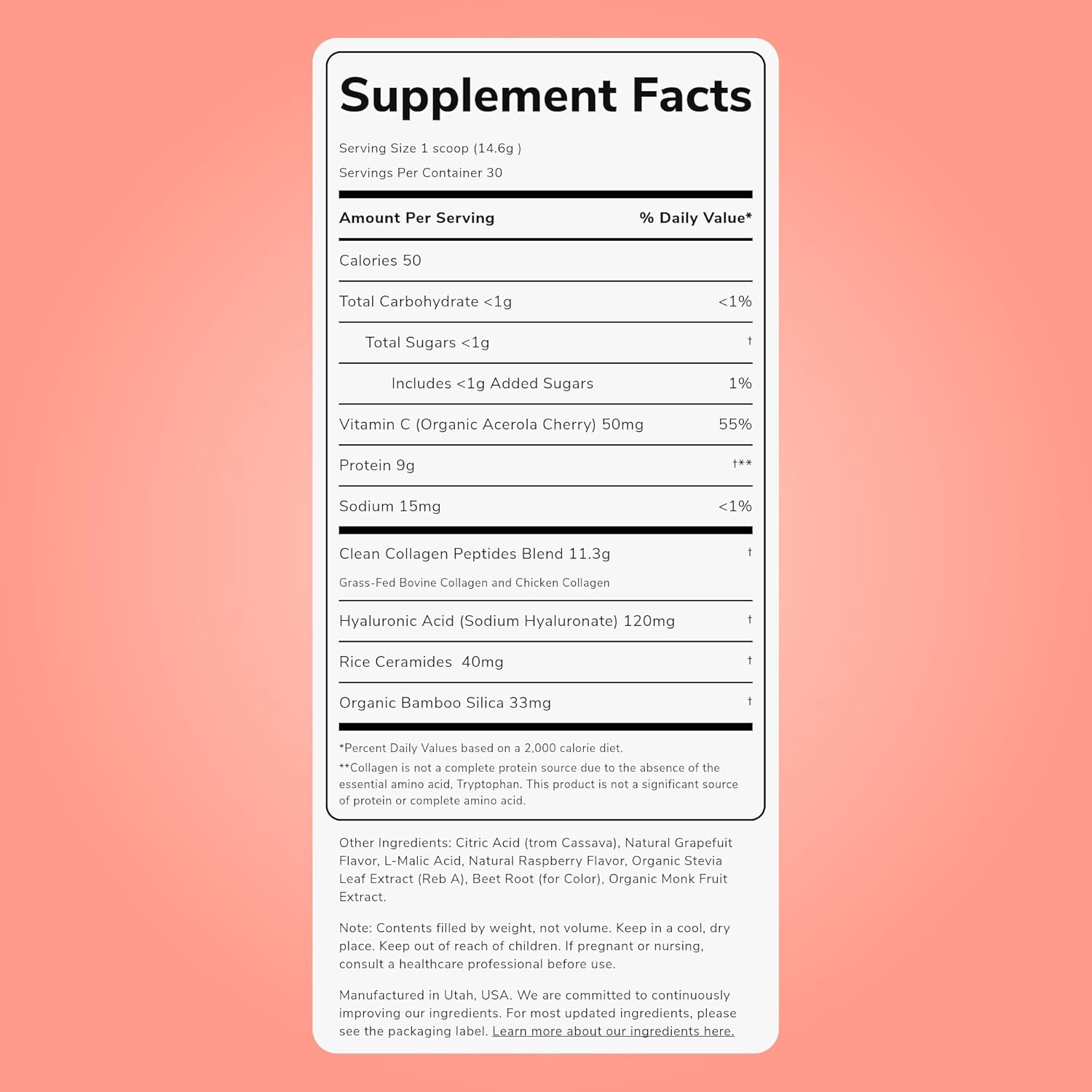 Clean Simple Eats Collagen Powder + Beauty Blend, Ruby Red Raspberry, Hydrolyzed Collagen Peptides from Grass Fed Bovine & Chicken, Hyaluronic Acid for Hair, Skin, Nail & Joint Support, 30 Servings