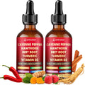 Cayenne Pepper Liquid Drops, 2pcs Cayenne Pepper Extract Drops Supplement Liquid with Hawthorn Berry, Ceylon Cinnamon and 5 More Herbals - Immune Support, Circulation & Overall Wellness