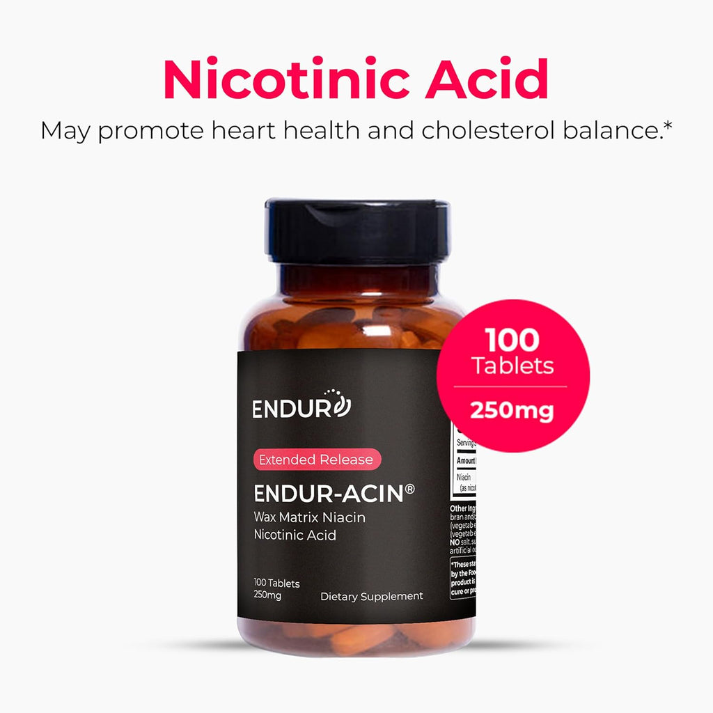 ENDUR-ACIN, Extended Release Niacin for Optimal Absorption & Flush Free Niacin, Premium Vitamin B3 Niacin Supplements, 750mg, 60 Tablets