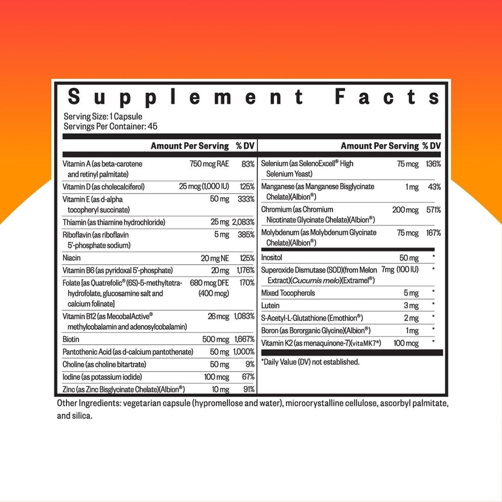 Seeking Health Multivitamin One, 1 a Day Multivitamin Supplement for Adults, Methyl B12 and Methylfolate, Vitamin A, Bioavailable Nutrients for Men and Women, Vegetarian (45 Capsules)