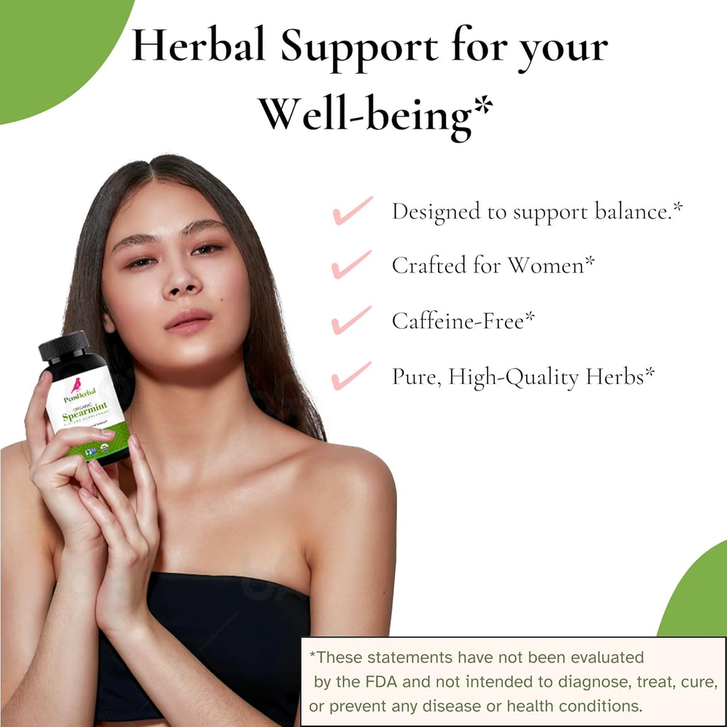 Organic Spearmint Capsules – 1000mg Vegan Herbal Supplement – Daily Wellness and Balance – Alternative to Spearmint Tea – 50-Day Supply