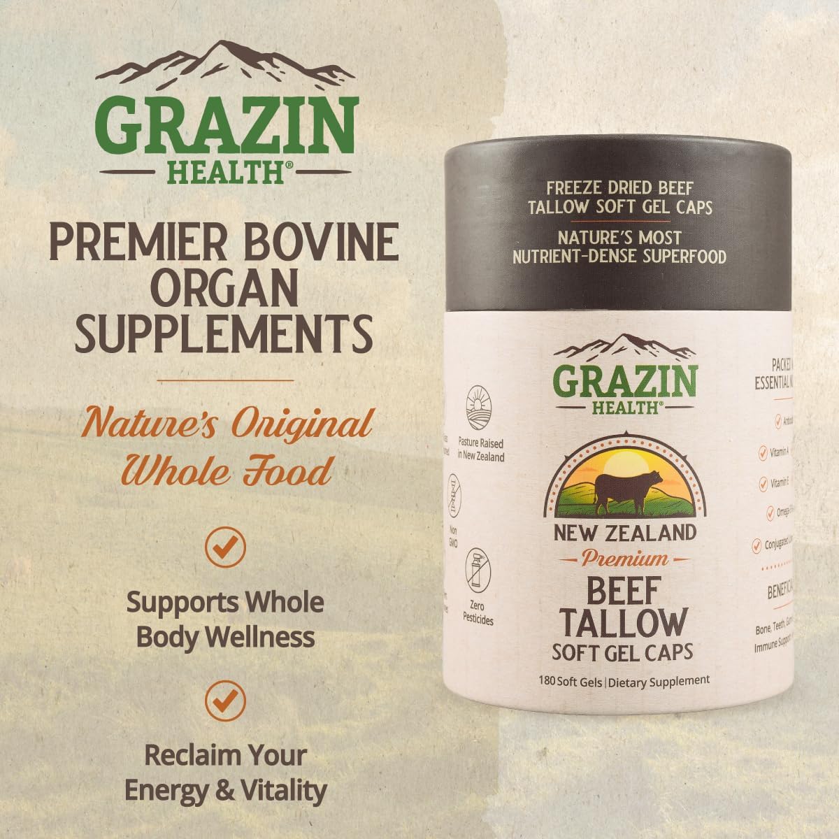 Grass Fed Beef Tallow Capsules (30 Day Supply)