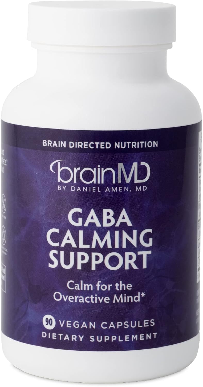 BRAINMD Dr Amen GABA Calming Support - 90 Capsules - Promotes Relaxation - Contains Magnesium, Vitamin B6 & Lemon Balm - 90 Servings