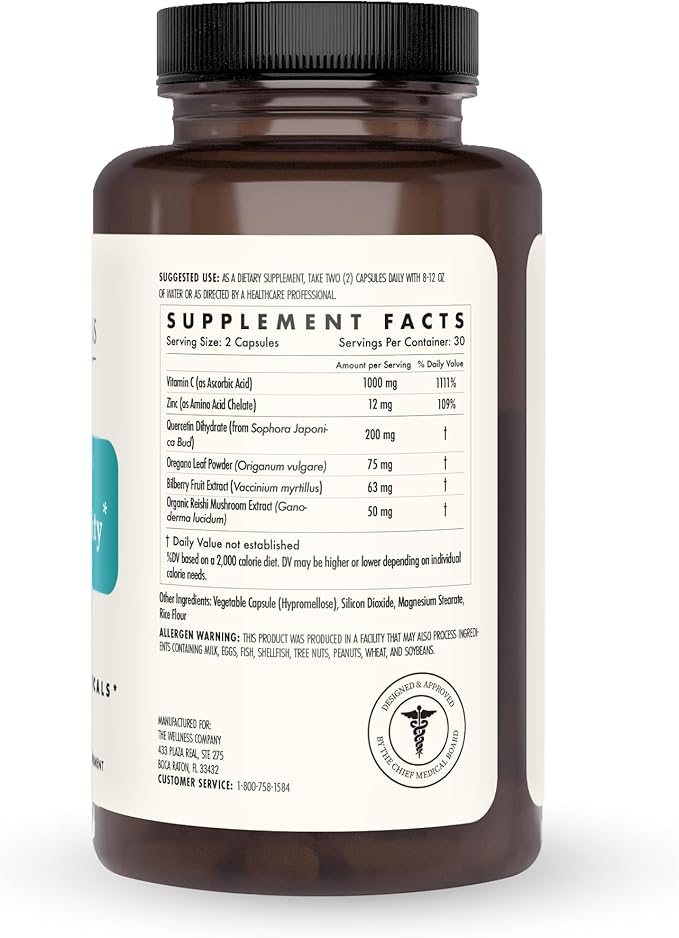 Natural Immunity - Botanical Immune Boost, Targeted Nutrients, T-Cell Support - Oregano, Reishi, Zinc, Vitamin C, Quercetin | 60ct (1 Month Supply)