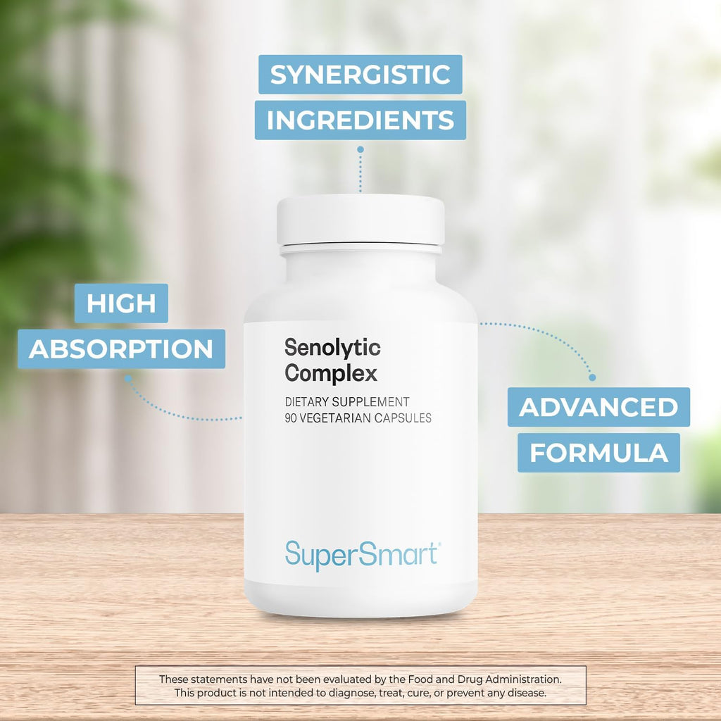 Supersmart - Senolytic Complex (Advanced Formula) - with Fisetin, Quercetin, Bromelain - Patented Ingredients - Senolytic Supplement | Non-GMO & Gluten Free - 90 Vegetarian Capsules