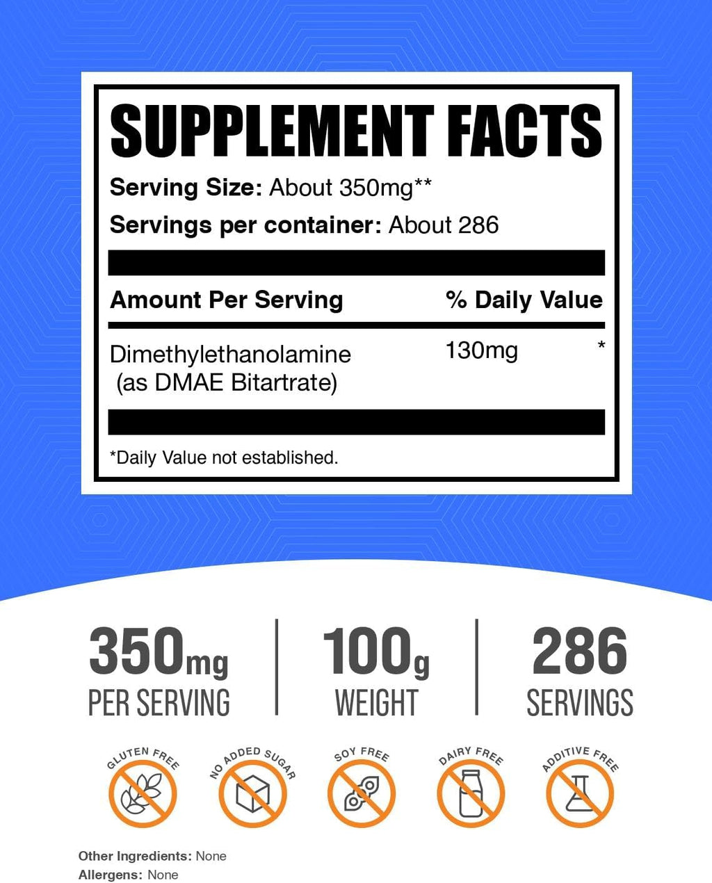 BulkSupplements.com DMAE Bitartrate Powder - Dimethylaminoethanol Bitartrate, DMAE Supplement - Unflavored & Gluten Free, 350mg per Serving, 100g (3.5 oz) (Pack of 1)