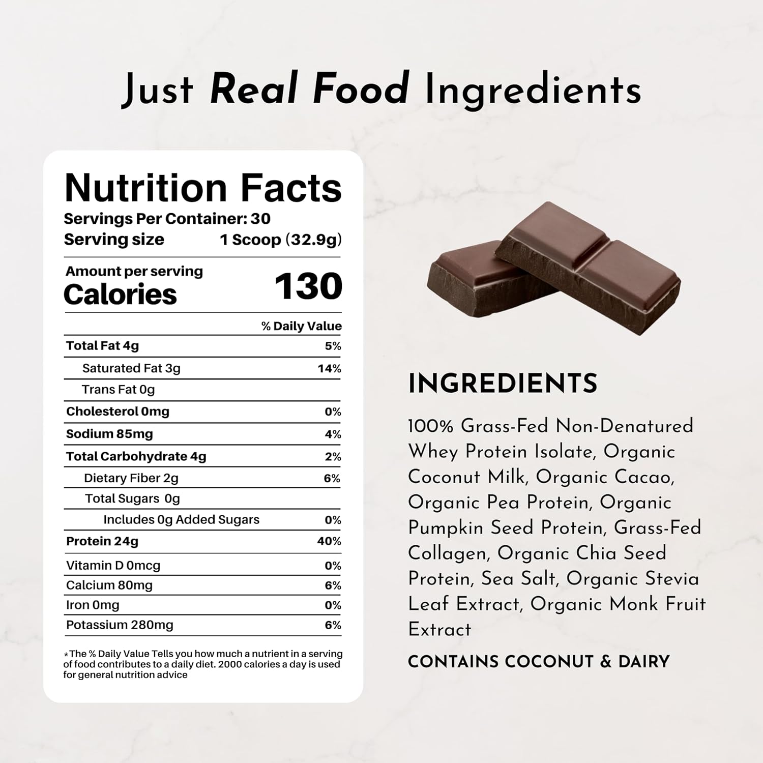 Chocolate Protein Powder – 30-Serving Blend with 100% Grass-Fed Whey & Organic Plant Proteins – Rich Cocoa Flavor – Supports Muscle Recovery, Energy & Satiety* – No Artificial Sweeteners or Fillers