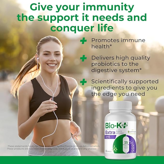 Bio K+ Vegan Probiotics for Immune Health, with Wellmune – Probiotic Supplement to Support Immunity, Maintains Digestive Health, Delayed Release Technology, Gluten Free, 25 Billion CFU – 60 Capsules