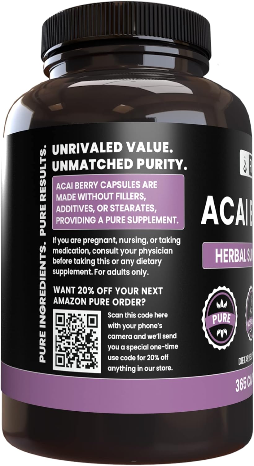 PURE ORIGINAL INGREDIENTS Acai Berry (365 Capsules) No Magnesium Or Rice Fillers, Always Pure, Lab Verified