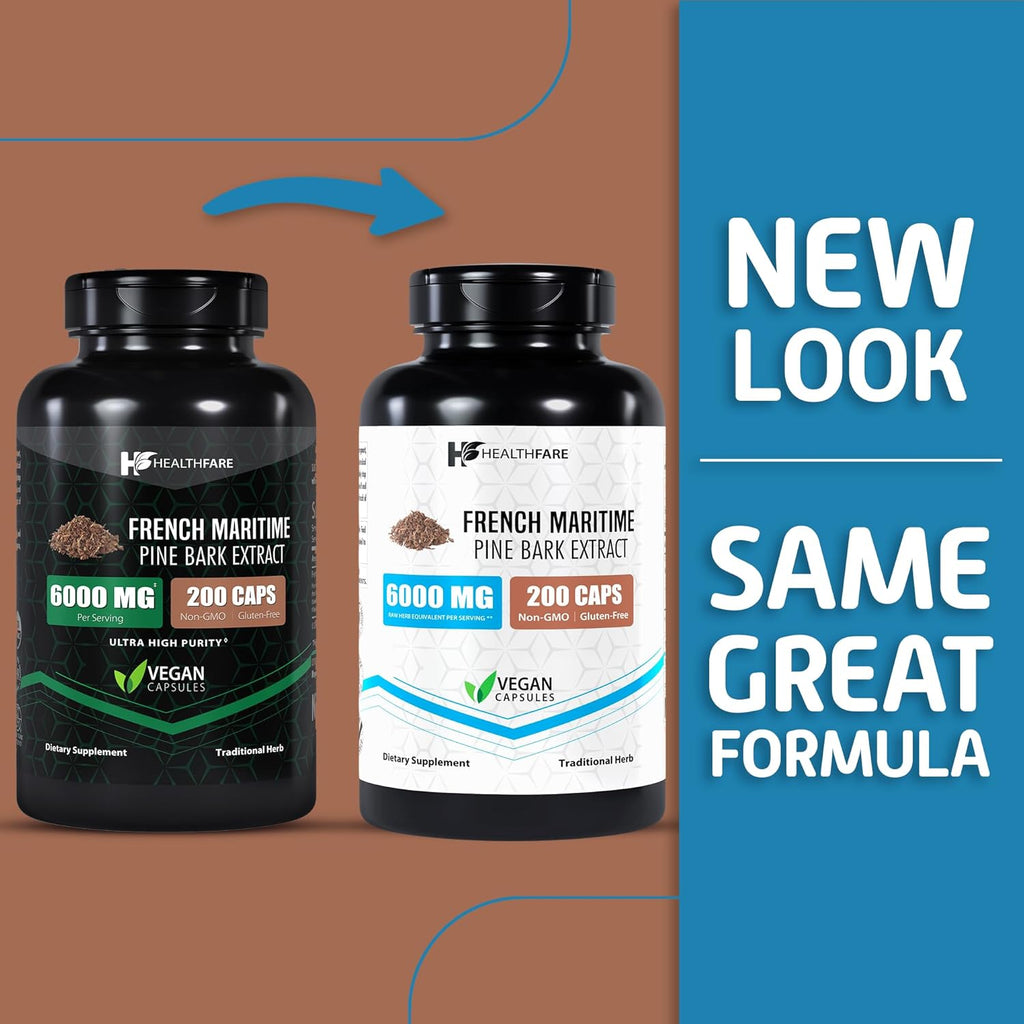 French Maritime Pine Bark Extract 6000mg | 200 Vegan Capsules | 95% Proanthocyanidins | Non-GMO | Gluten-Free | Made in The USA