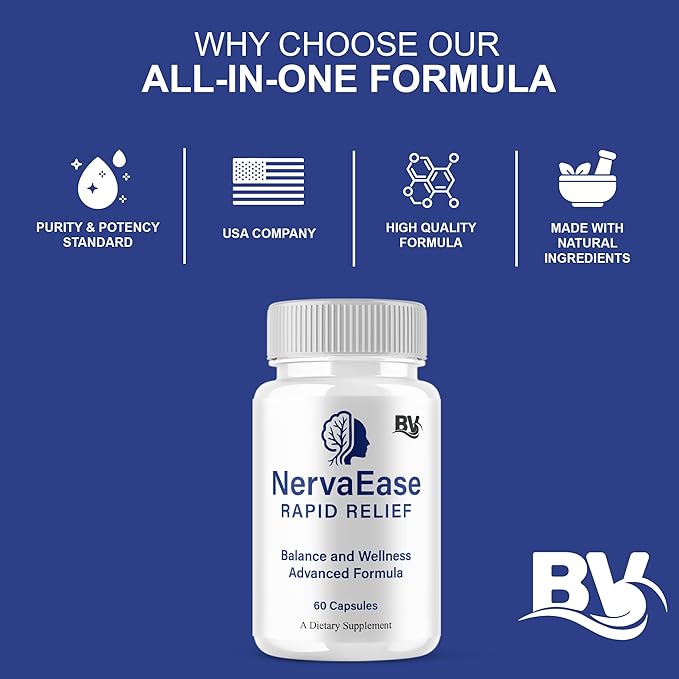 BLUE VIBE NervaEase Premium Health & Wellness Nootropic Supplement, NervaEase Advanced All Natural Health Management & Overall Support Supplement Formula Pills (1 Pack - 60 Capsules)