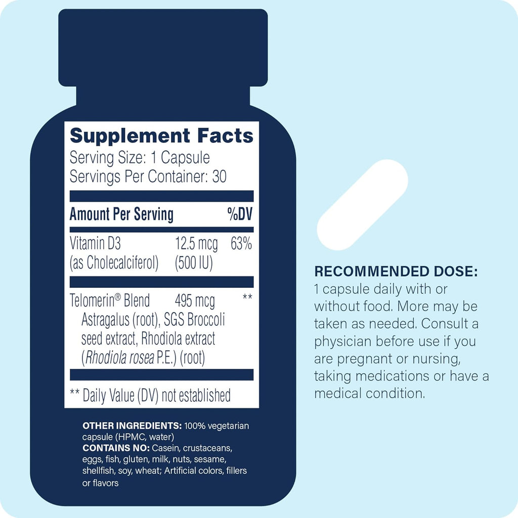 Telomere Pro | Supports Cellular Health, Energy Production, and Healthy Aging | Formulated with Vitamin D3, Rhodiola and Astragalus | Natural Telomerase Supplement, 30 Servings