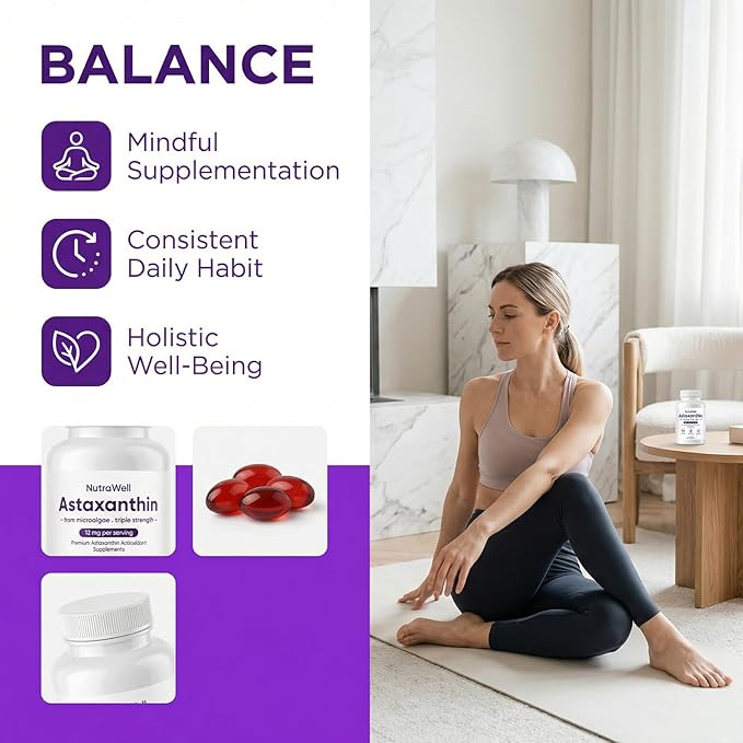 Nutrawell Astaxanthin - Daily Antioxidant Wellness Supplement with Naturally Sourced Astaxanthin Clean Formula for Active Adult Lifestyle Easy to Take Capsules - 90 Softgels (1)