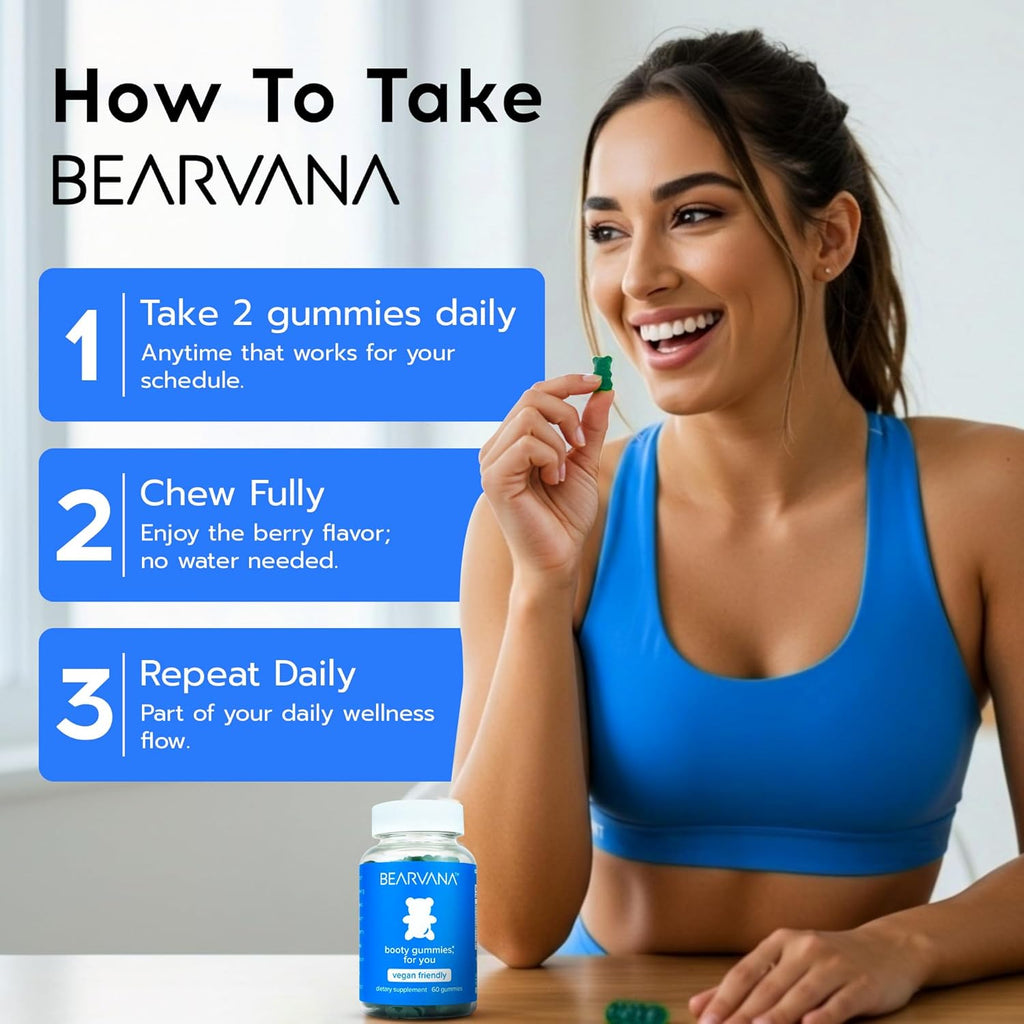 BEARVANA Peach Support Gummies for Women | Fitness Supplement | Boost Confidence | 9 Herbal Extracts Including Maca Root, Fenugreek and Ginger Root | Essential Vitamins | Berry Flavor | 60 Gummies