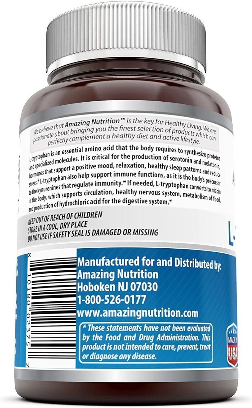 Amazing Formulas L-Tryptophan 1000mg Tablets Supplement | Non-GMO | Gluten Free | Made in USA (60 Count | 3 Pack)