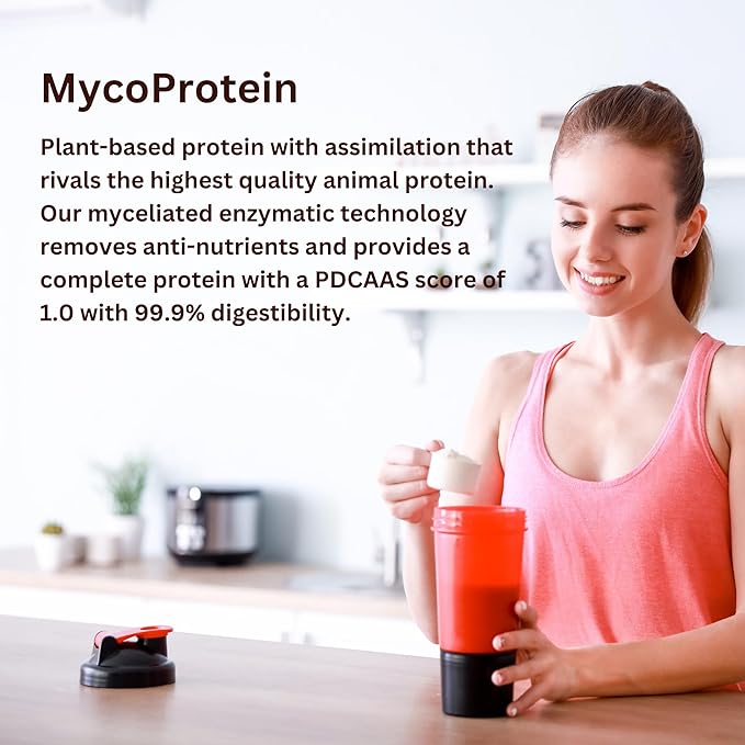 Mycoprotein Mushroom Protein Powder, Chocolate Flavor, 20g Plant Based Protein per Serving, Reishi, Chaga, Lions Mane, Shiitake, Turkey Tail, Vegan, Gluten Free, Coffee, Smoothies, 1.76 lb