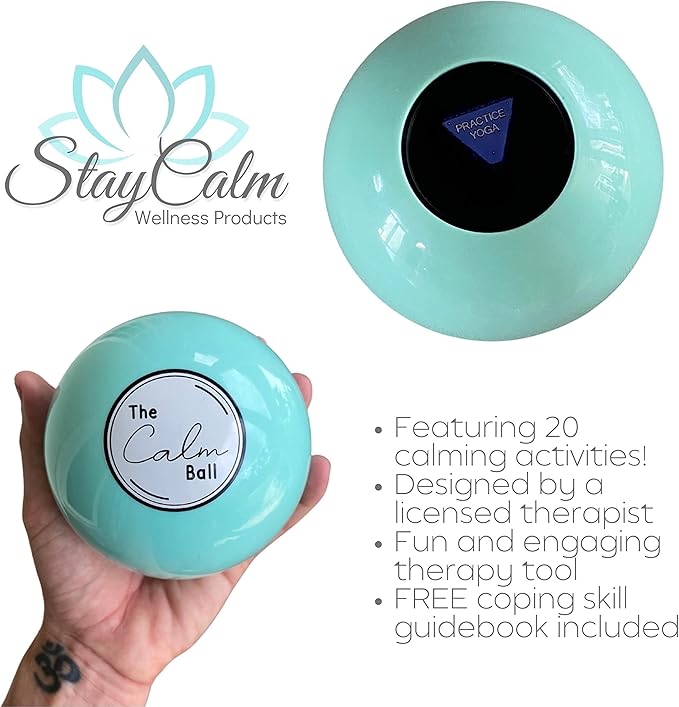 The Calm Ball – Therapist-Designed Coping Skills Magic 8 Ball with 20 Calming Strategies & Guidebook – Emotional Regulation Tool & Mental Health Gift for Teens, Adults, Therapists & Classrooms