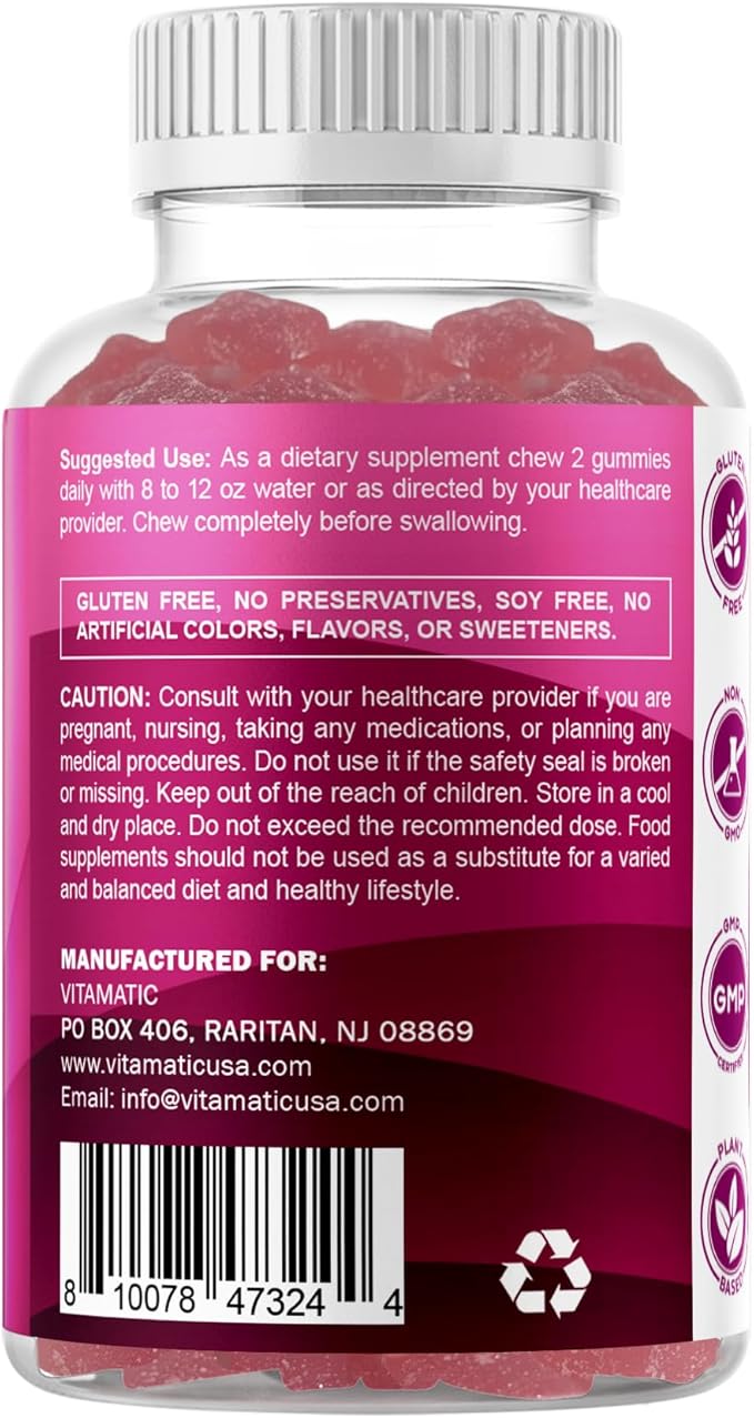 Vitamatic Glucose chewable Gummies - 60 Count - Natural Raspberry Flavor - 4G of Carbohydrate per Serving (3 Bottles)