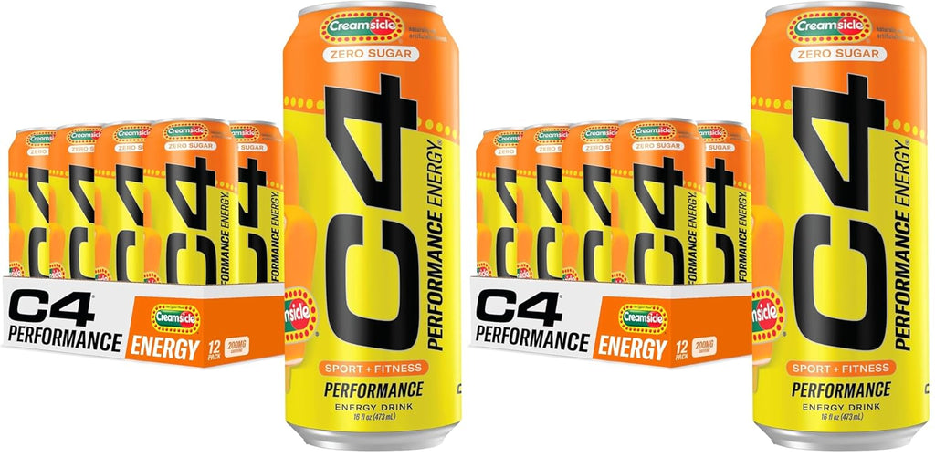 Cellucor C4 Performance Energy Drink | Zero Sugar Carbonated Preworkout Energy | 200mg Caffeine with Beta Alanine | Orange Creamsicle | 16 Fl Oz (24 Pack)
