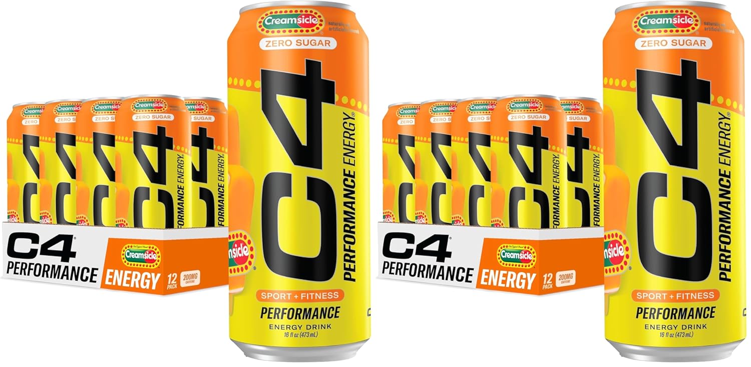 Cellucor C4 Performance Energy Drink | Zero Sugar Carbonated Preworkout Energy | 200mg Caffeine with Beta Alanine | Orange Creamsicle | 16 Fl Oz (24 Pack)