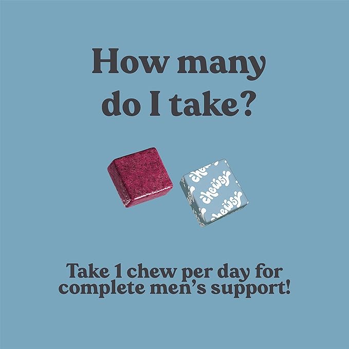 CHEWSY - Men's Multivitamin Chews - Immune and Energy Support, Vitamin A, B12, C, D3, E, Folic Acid, Probiotics, Zinc - 30-Day Supply