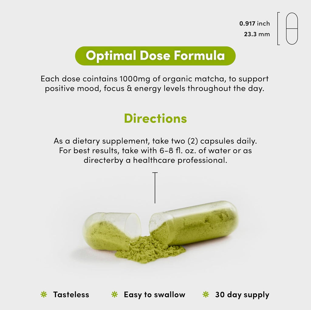 Matcha 1000 mg - EGCG Green Tea Supplement, Powder Pills Support Energy & Mental Clarity* - for Women & Men, Vegan, Gluten Free - 60 Capsules