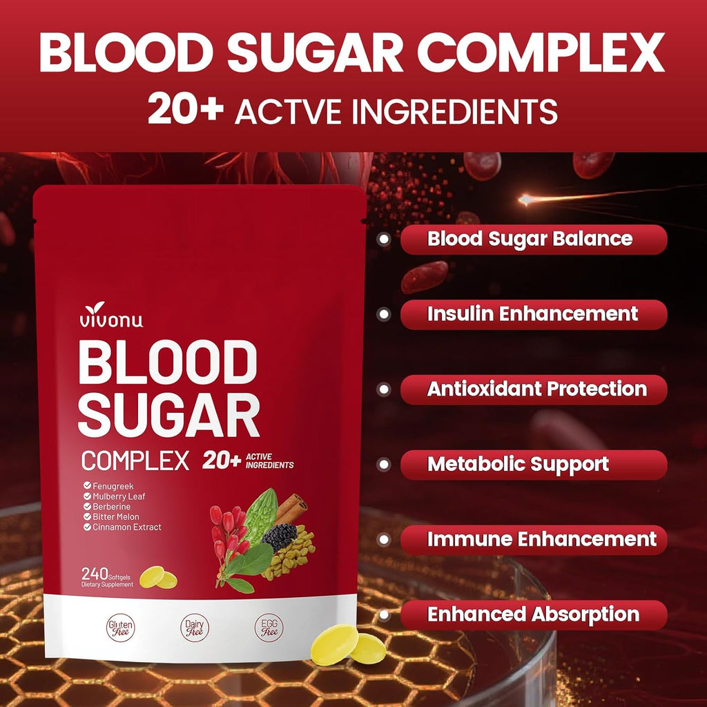 VivoNu Blood Sugar Complex 20+ Active Ingredients (480 Softgels/2 Bag)
