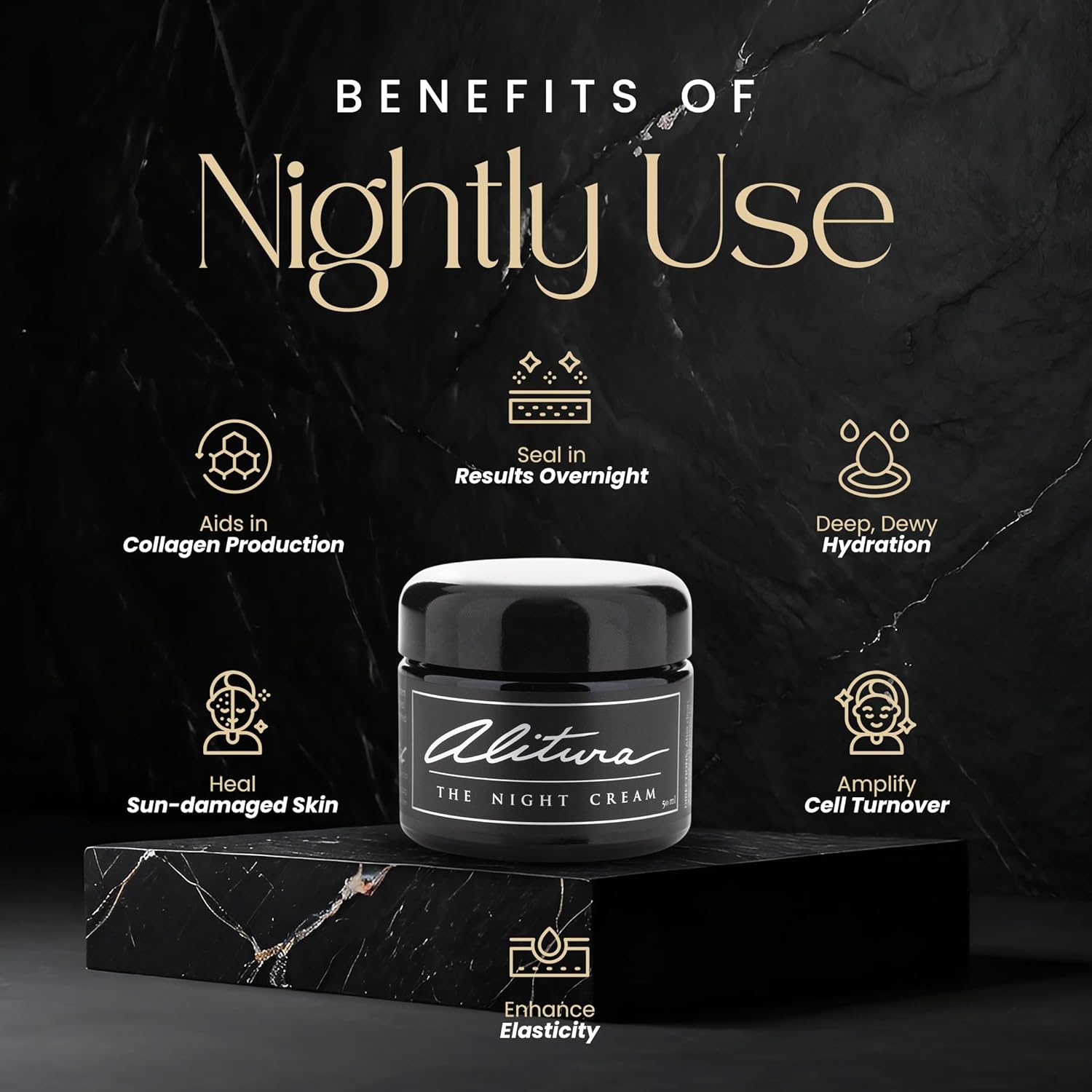 Alitura Hyaluronic Acid Anti-Aging Night Cream – Hydrating Face Moisturizer with 10% Hyaluronic Acid & Superfoods – Wrinkle Cream for Women & Men – Anti-Wrinkle Night Cream for Radiant, Youthful Skin
