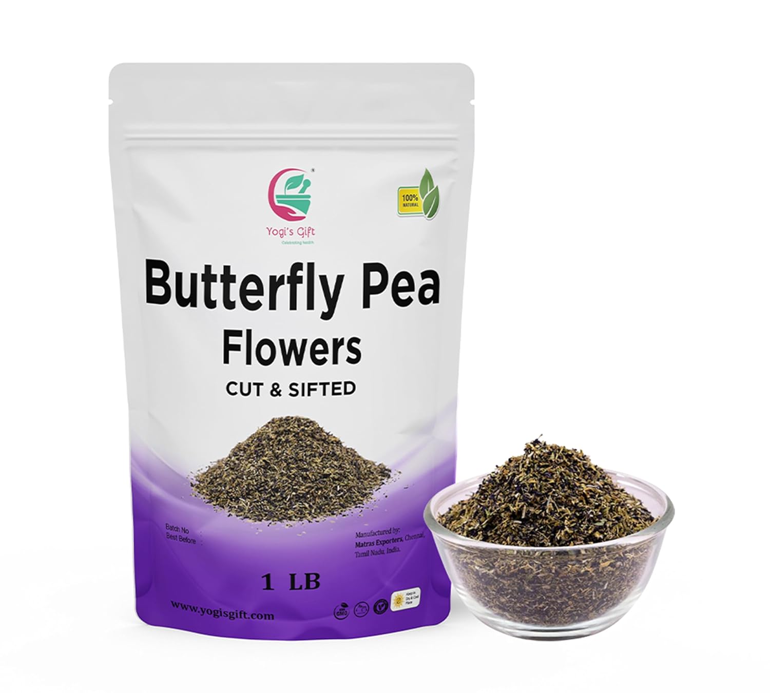 Butterfly Pea Flower Tea 1 LB (1000+ Cups) | Cut and Sifted | Makes Beautiful Blue Or Purple Food Coloring | Blue tea Butterfly Pea Flower | Non-Gmo, Ethically Sourced | By Yogi's Gift®
