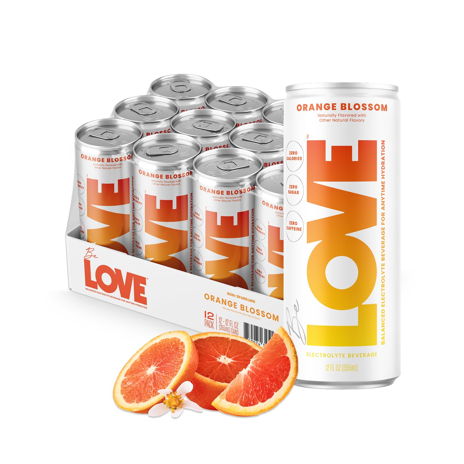 Be LOVE Balanced Electrolyte Beverage with Magnesium, Potassium & Sodium - Purified Still Beverage for Daily Hydration, Exercise, Work & Wellness- Zero Sugar, Gluten Free (Orange Blossom, 12oz x 12ct)